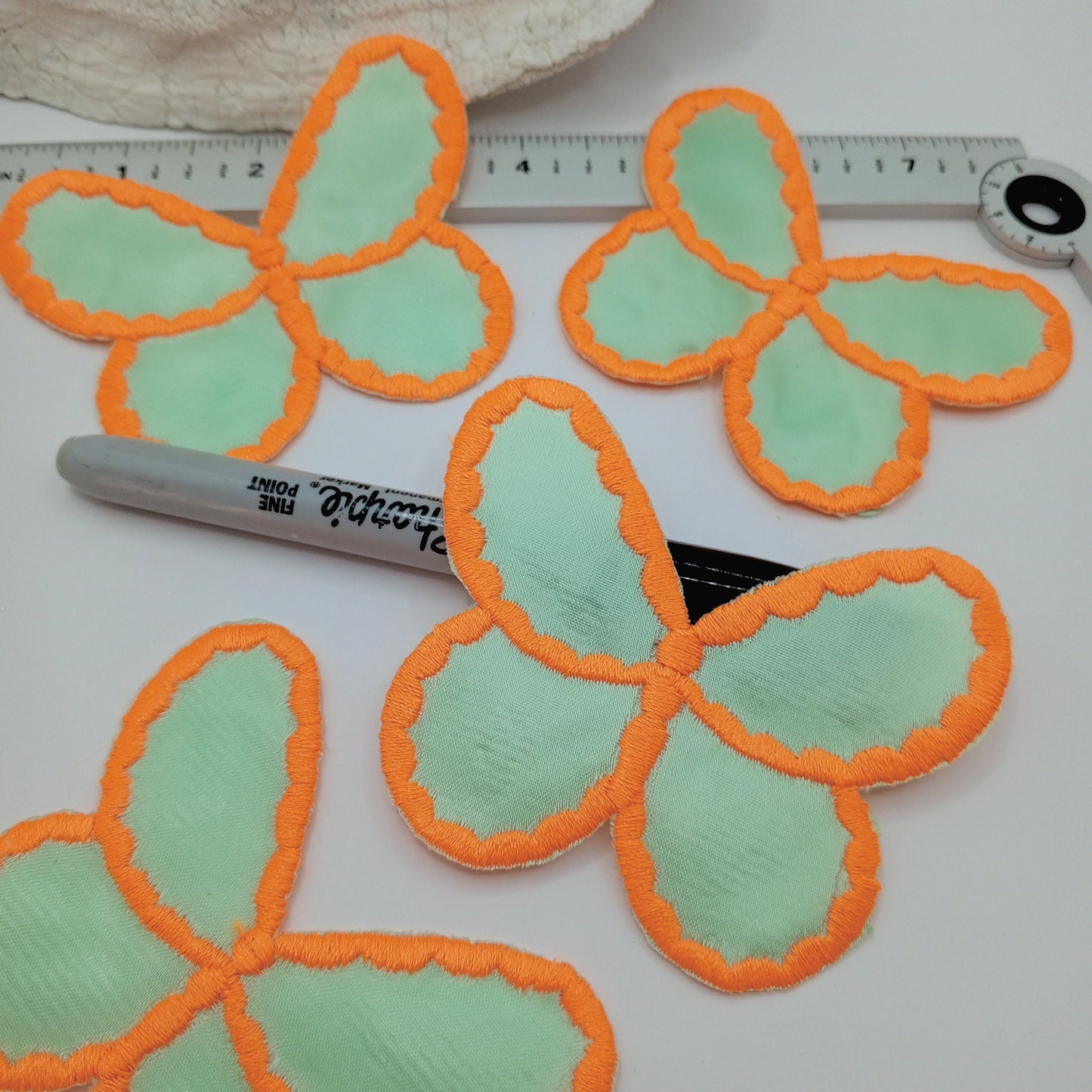 Neon Orange Seaform Green Butterfly Iron on Patches #489