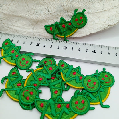 Cute Green grasshopper Patches yellow red iron on sewing appliqué #481