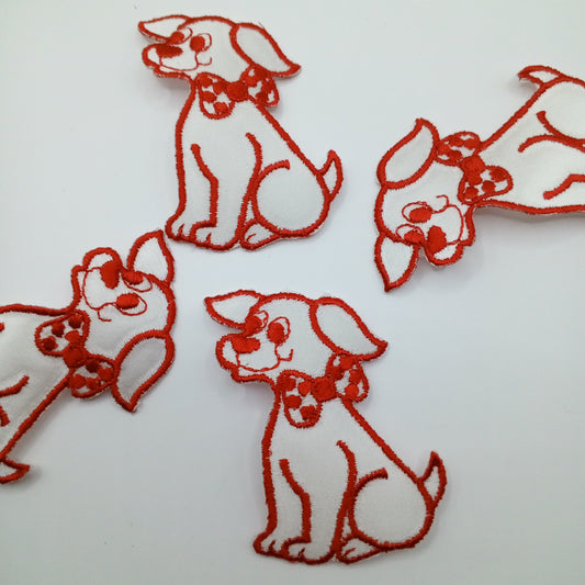 Red white dog iron on appliqué Patches #423