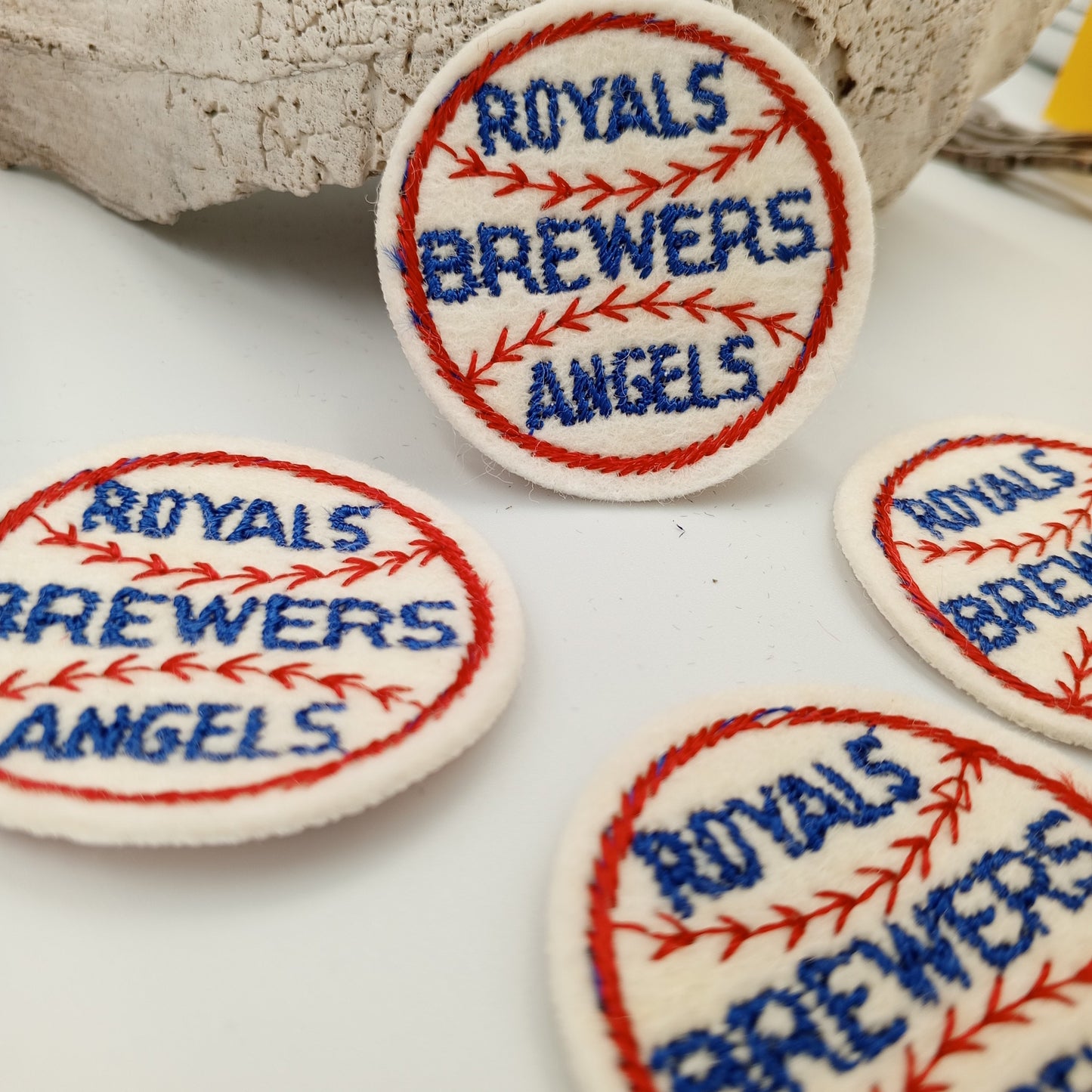 VINTAGE Badge Patches Royals Brewers Angels Red Blue baseball Embroidered Appliques #748