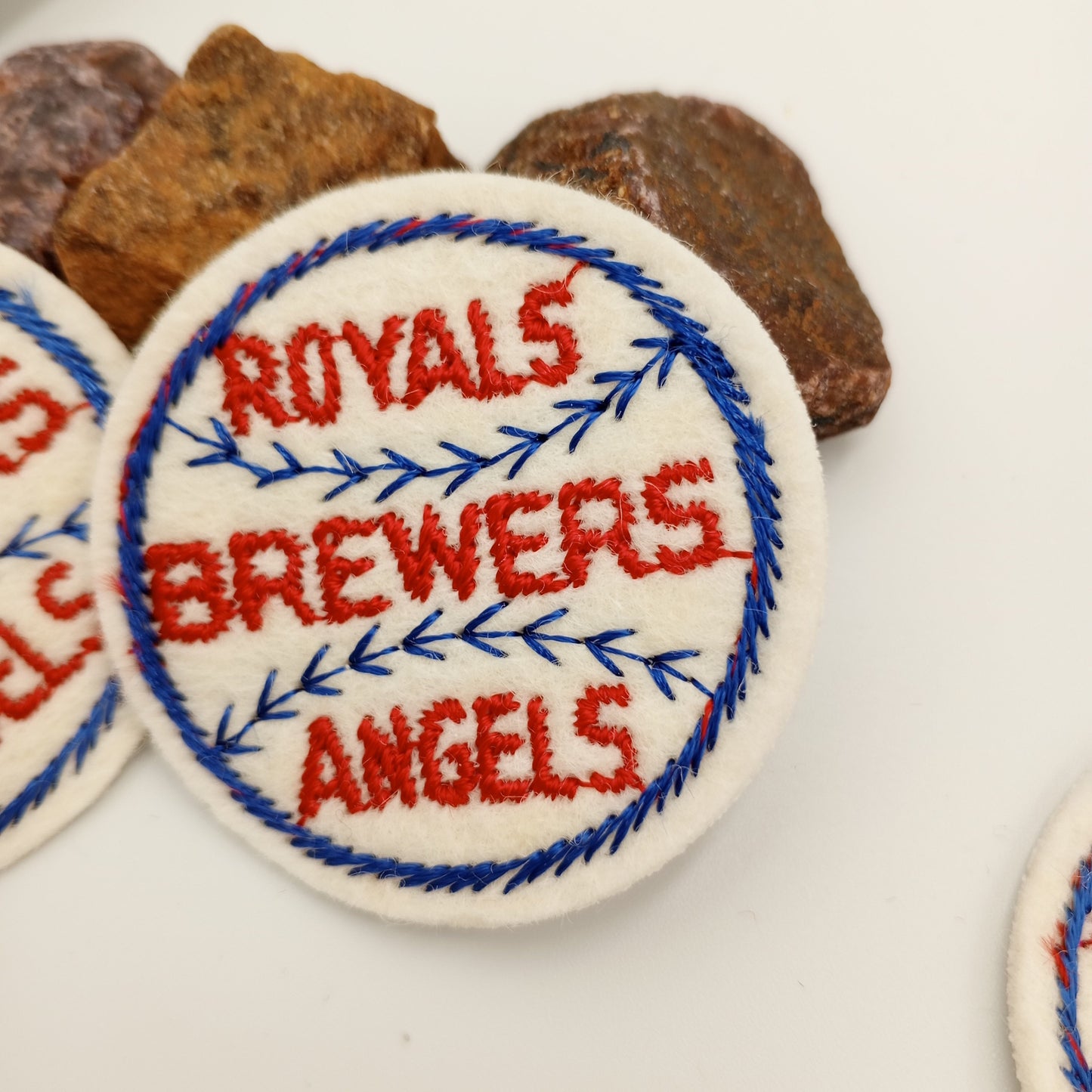 VINTAGE Badge Patches Royals Brewers Angels Red Blue baseball Embroidered Appliques #748