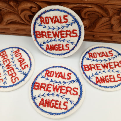 VINTAGE Badge Patches Royals Brewers Angels Red Blue baseball Embroidered Appliques #748