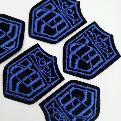 VINTAGE Badge Patches black Blue Embroidered Patch Iron on Appliques #718