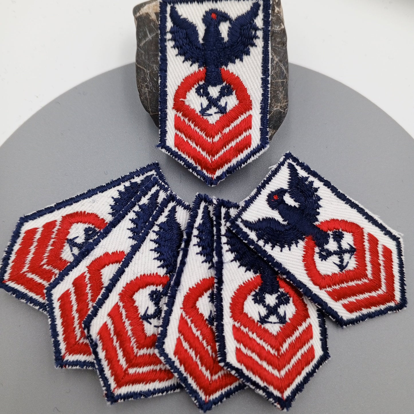 VINTAGE Navy Eagle Badge Patches white twill Red Embroidered patch Appliques #717