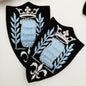 VINTAGE Badge Patches black, white crown blue embroidered Scroll Patch Appliques #715