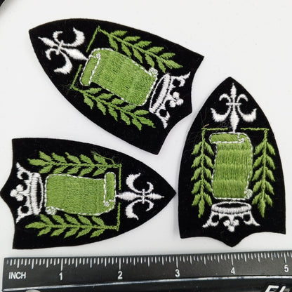 VINTAGE Badge Patches black, white Crown Olive green embroidered Scroll Patch Appliques #714