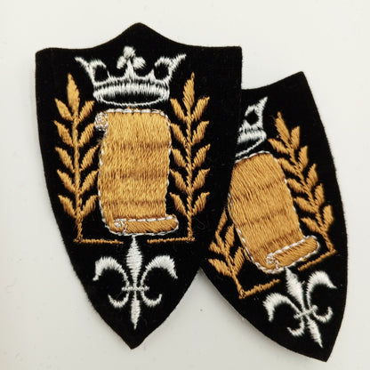 VINTAGE Badge Patches black, white crown Gold embroidered Scroll Patch Appliques #713