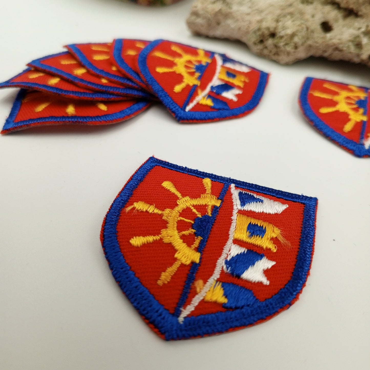 VINTAGE Badge Patches blue white red yellow gold Sail wheel Embroidery Patch Appliques #703