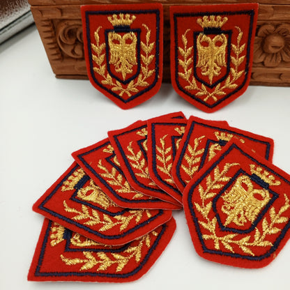 VINTAGE Red Badge Patches navy metallic gold Crown Embroidery Patch Appliques #701