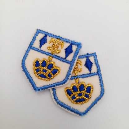 VINTAGE Badge Patches white blue metallic gold crown Embroidered Appliques #707