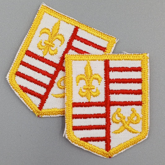 VINTAGE Badge Patches white red, yellow shield Embroidered Appliques #708