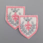 VINTAGE Badge Patches gray pink white shield Embroidered Appliques #710