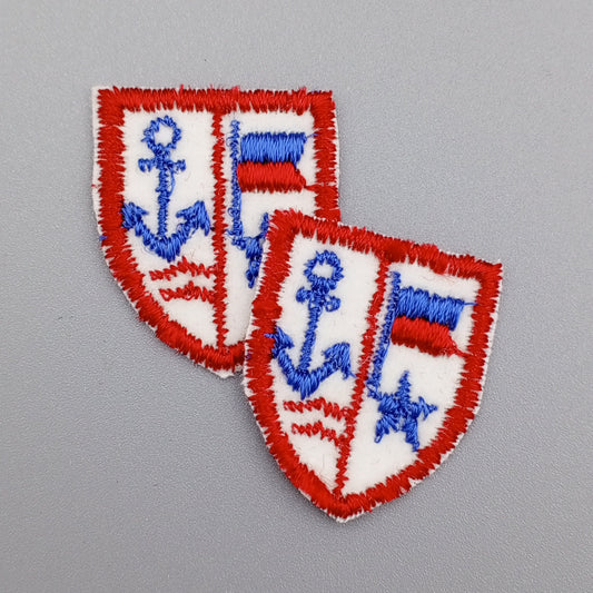 VINTAGE Badge Patches blue white, red anchor, shield Embroidered Appliques #712