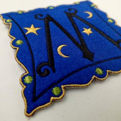 VINTAGE Badge Patches yellow green blue black nighttime moon and stars Embroidered Appliques #733