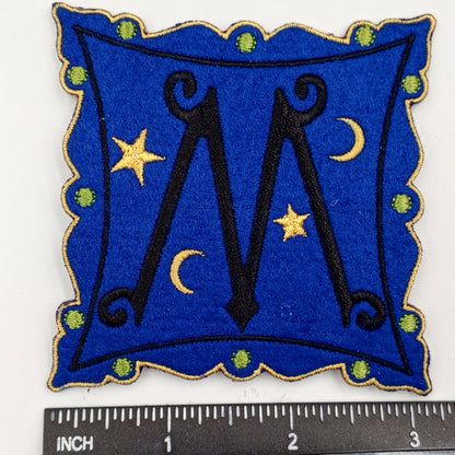 VINTAGE Badge Patches yellow green blue black nighttime moon and stars Embroidered Appliques #733