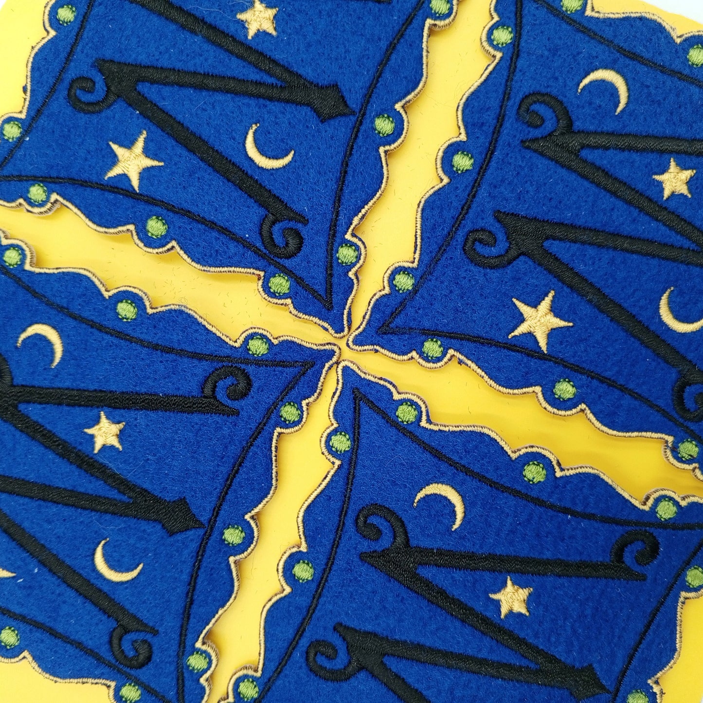 VINTAGE Badge Patches yellow green blue black nighttime moon and stars Embroidered Appliques #733