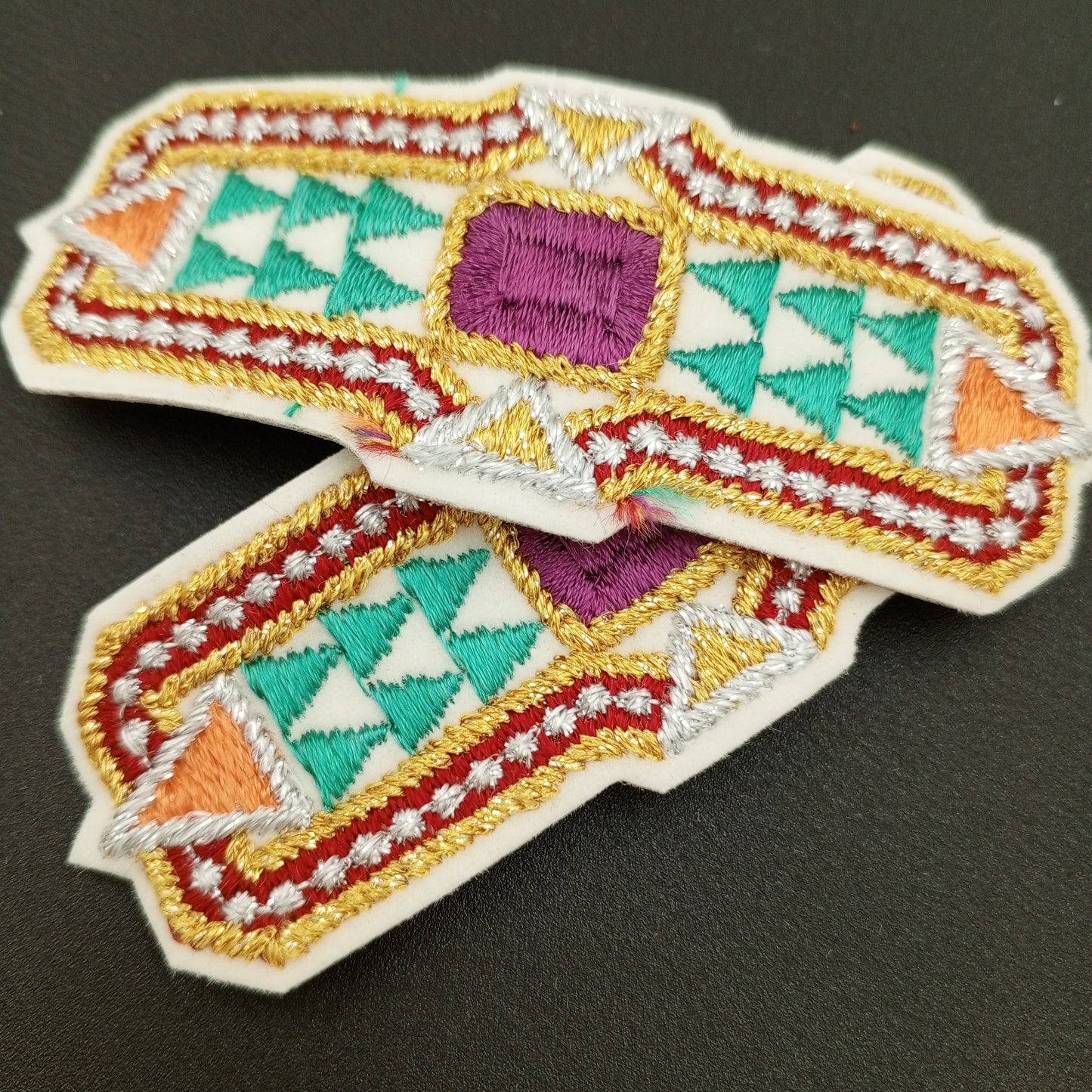 VINTAGE Badge Patches metallic gold, silver red orange, green grape purple Embroidered Appliques #734