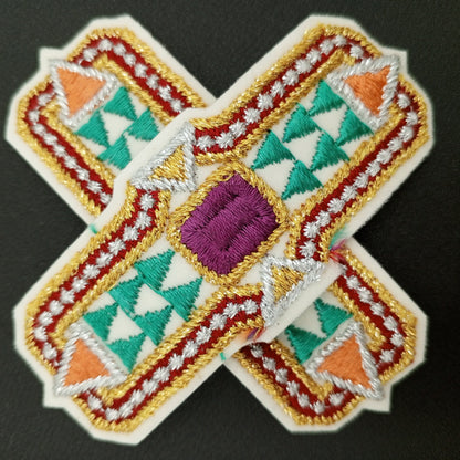 VINTAGE Badge Patches metallic gold, silver red orange, green grape purple Embroidered Appliques #734