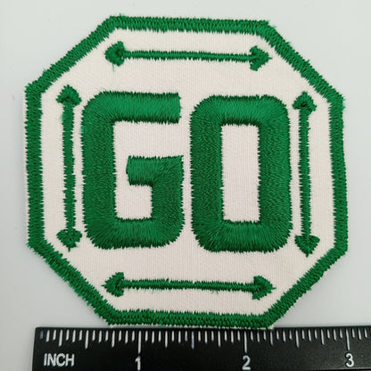 VINTAGE Badge Patches green GO sign Embroidered Appliques #742