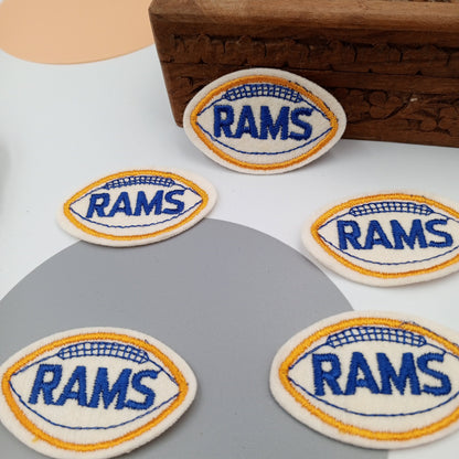 VINTAGE Badge Patches white yellow blue rams Embroidered Appliques #755