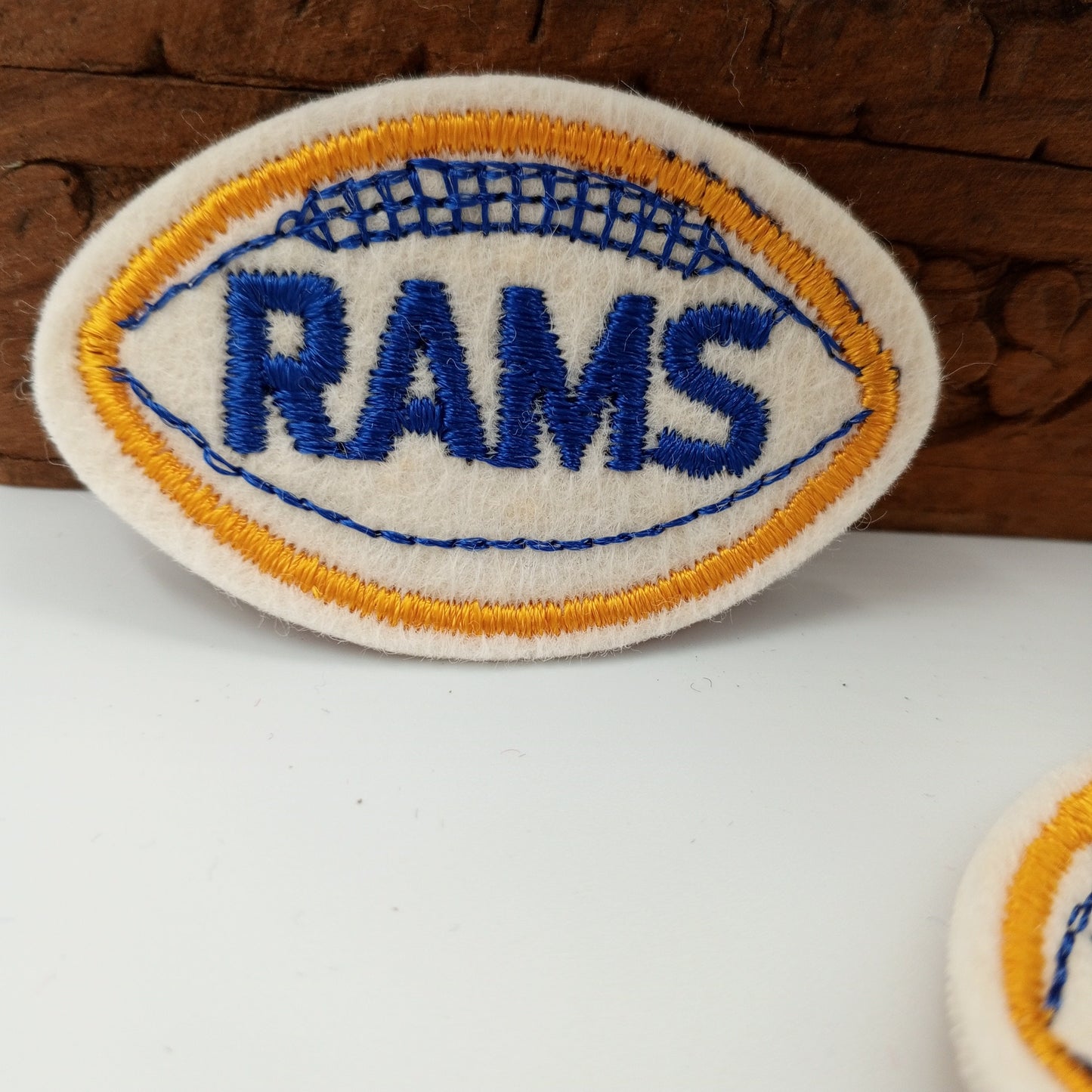 VINTAGE Badge Patches white yellow blue rams Embroidered Appliques #755