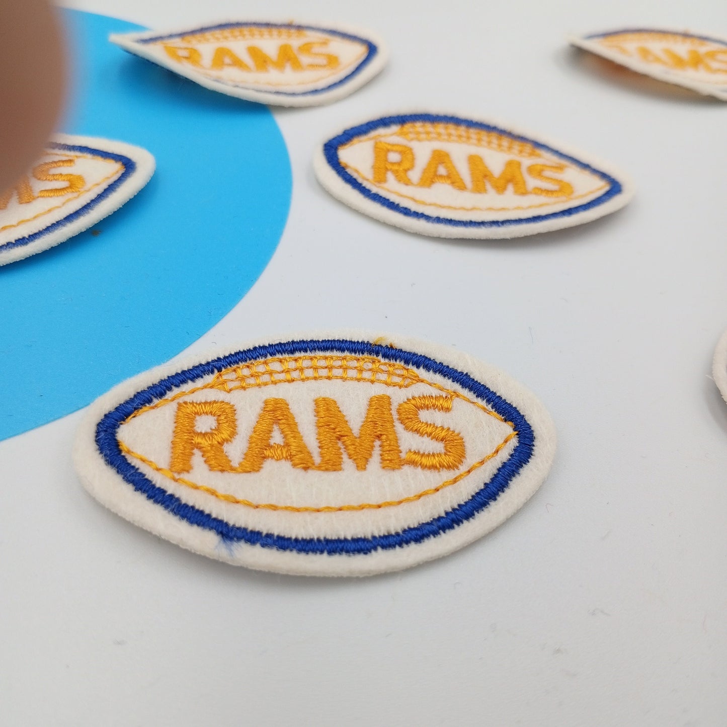 VINTAGE Badge Patches white yellow blue rams Embroidered Appliques #756