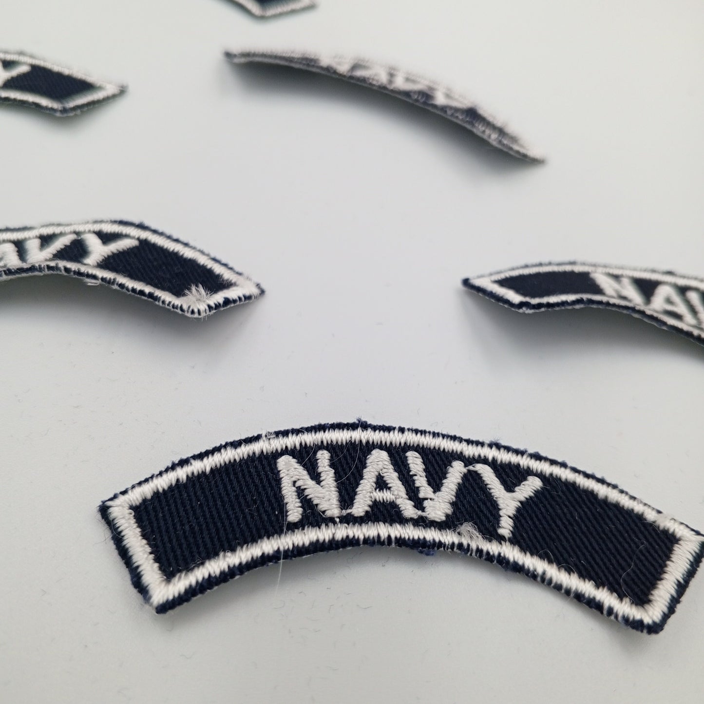 VINTAGE Badge Patches white navy, Embroidered Appliques #757