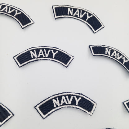 VINTAGE Badge Patches white navy, Embroidered Appliques #757