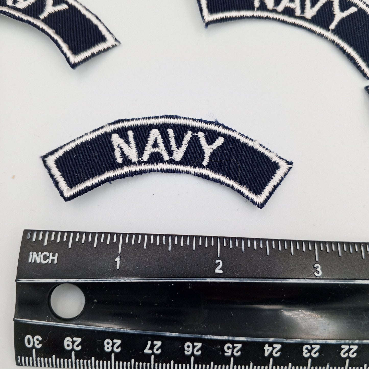 VINTAGE Badge Patches white navy, Embroidered Appliques #757