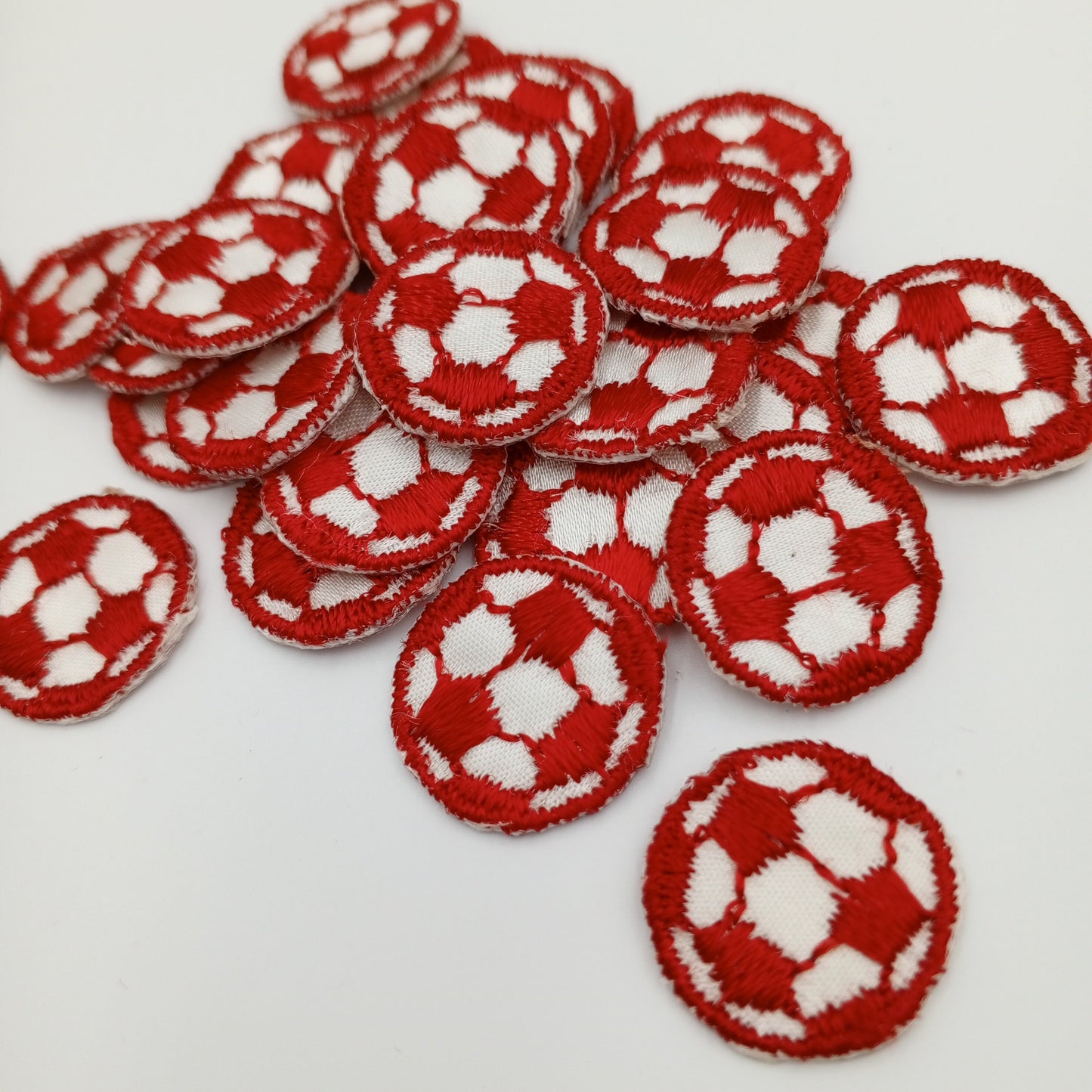 VINTAGE Soccer ball patches red white embroidered applique #923