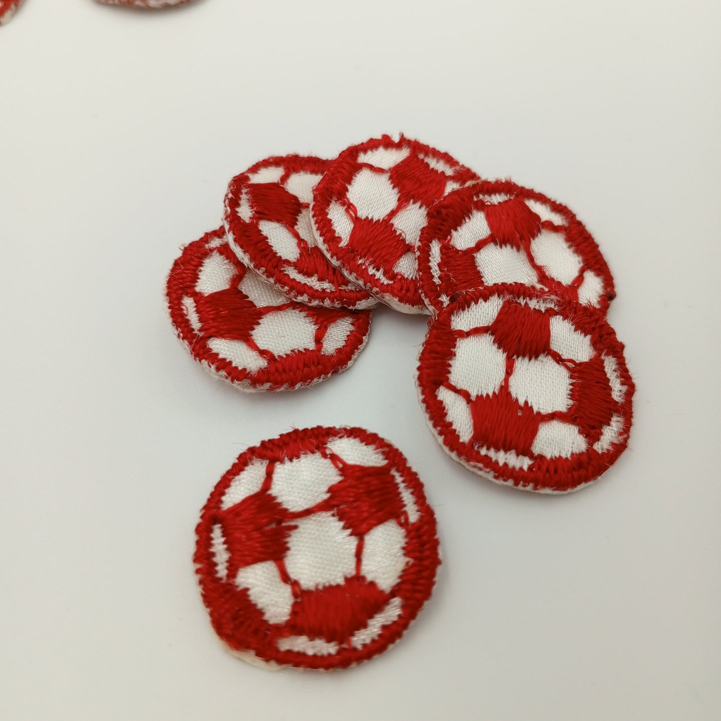 VINTAGE Soccer ball patches red white embroidered applique #923