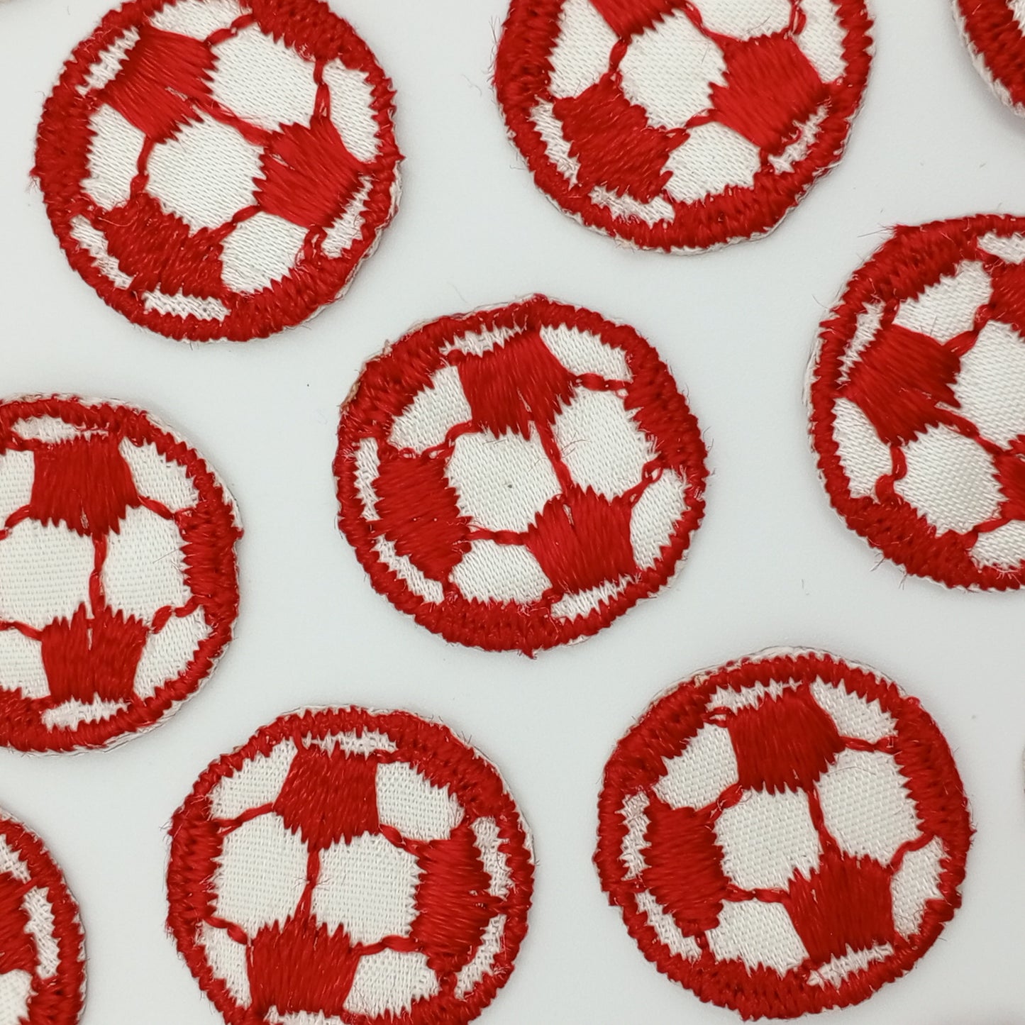 VINTAGE Soccer ball patches red white embroidered applique #923