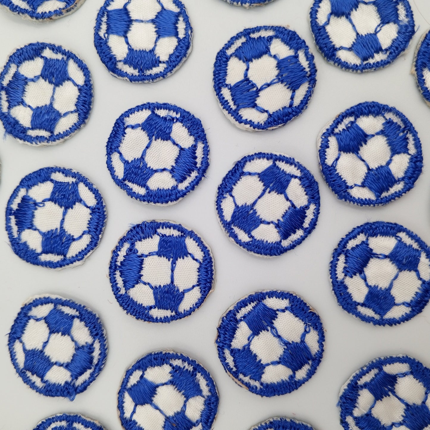 VINTAGE Soccer ball patches blue white embroidered applique #922