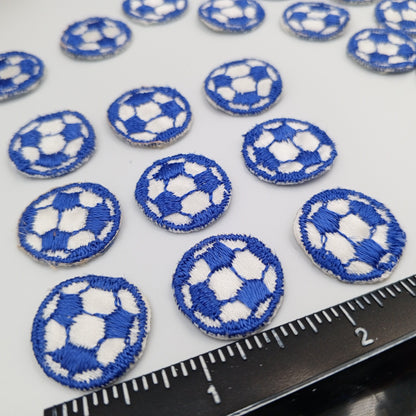 VINTAGE Soccer ball patches blue white embroidered applique #922