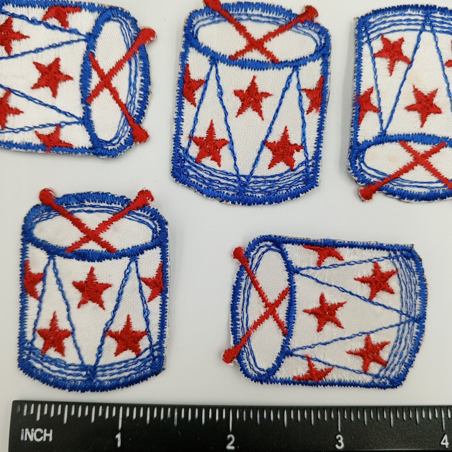 VINTAGE Star drum Patches red blue white Embroidered Appliques #942