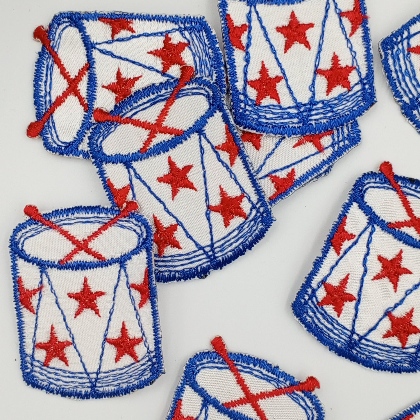 VINTAGE Star drum Patches red blue white Embroidered Appliques #942