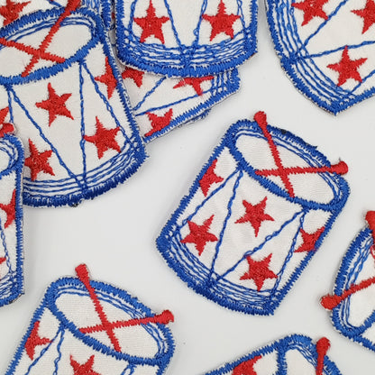 VINTAGE Star drum Patches red blue white Embroidered Appliques #942