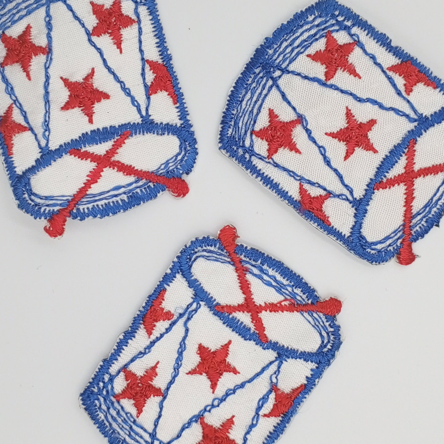 VINTAGE Star drum Patches red blue white Embroidered Appliques #942