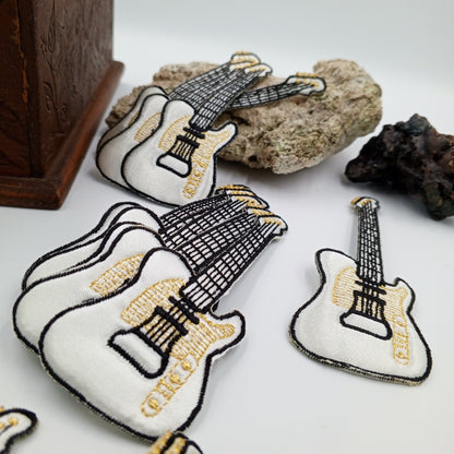 VINTAGE electric guitar Patches white black metallic gold Embroidered Appliques #943