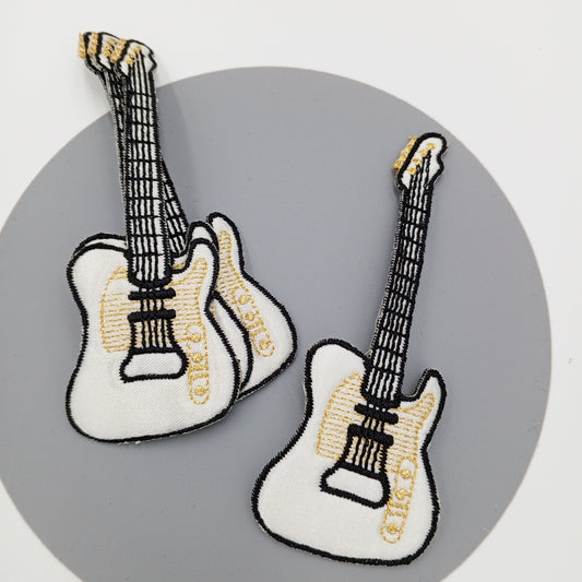 VINTAGE electric guitar Patches white black metallic gold Embroidered Appliques #943