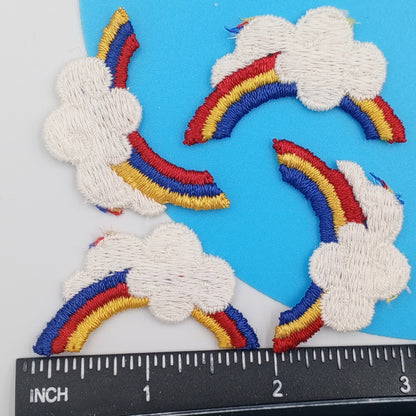 VINTAGE Rainbow Cloud Patches navy blue yellow red white Embroidered Appliques #931