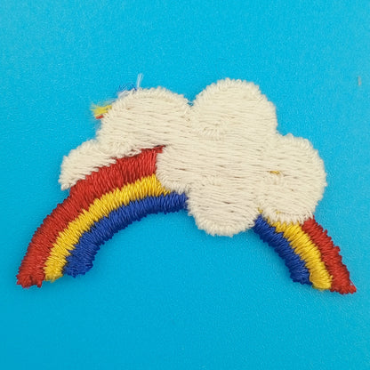 VINTAGE Rainbow Cloud Patches navy blue yellow red white Embroidered Appliques #931