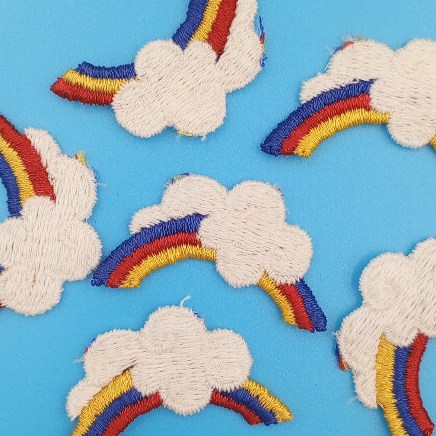 VINTAGE Rainbow Cloud Patches navy blue yellow red white Embroidered Appliques #931