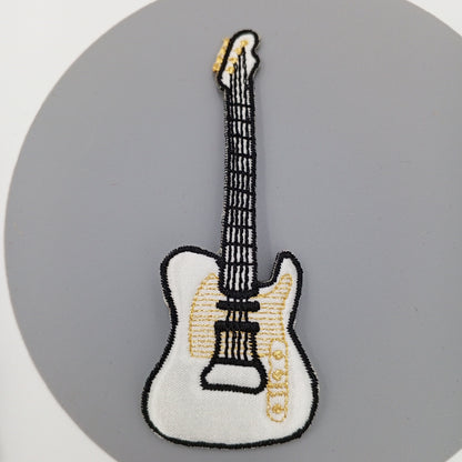 VINTAGE electric guitar Patches white black metallic gold Embroidered Appliques #943