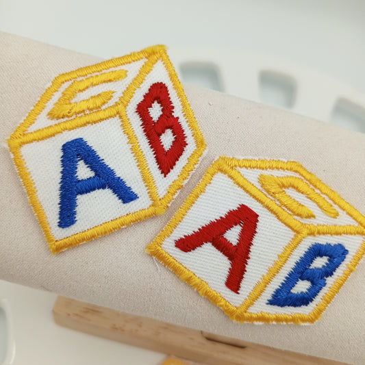 VINTAGE ABC’s Cube block Patches navy blue yellow red white Embroidered Appliques #929