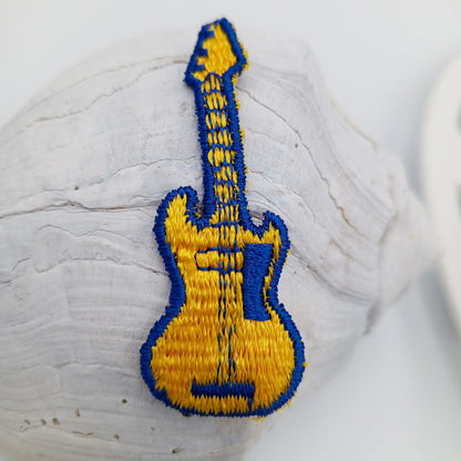 VINTAGE electric guitar Patches blue yellow Embroidered Appliques #944