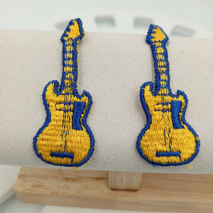 VINTAGE electric guitar Patches blue yellow Embroidered Appliques #944