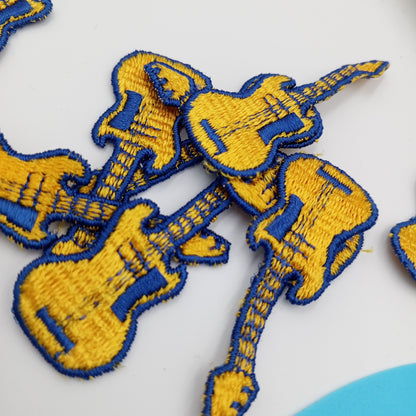 VINTAGE electric guitar Patches blue yellow Embroidered Appliques #944