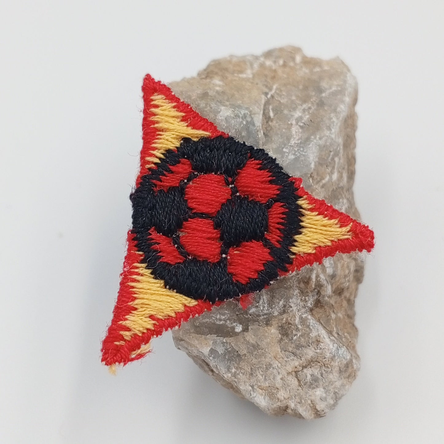 VINTAGE Soccer ball in a triangle Patches red black yellow Embroidered Appliques #908