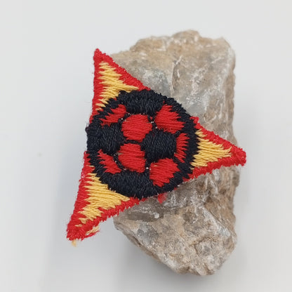 VINTAGE Soccer ball in a triangle Patches red black yellow Embroidered Appliques #908